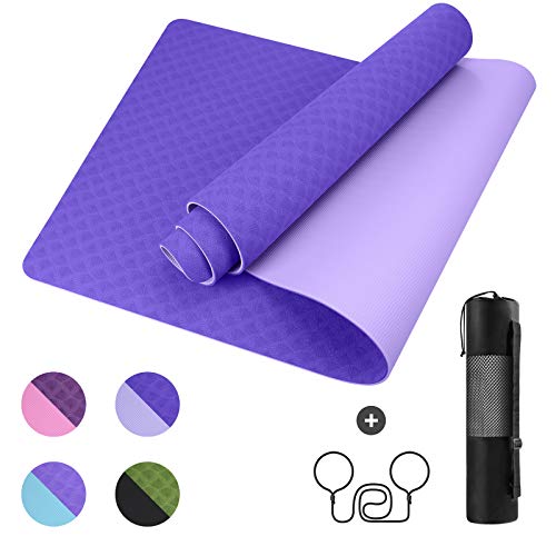 Yoga Mat TPE Fitness Mat GISALA Gynastic Mat Training Mat for Yoga, Easy-Care Exercise Mat Indoor and Outdoor Mat with Shoulder Strap & Bag