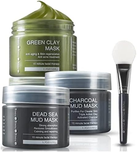 Bisou Bisou Bisou Clay, Dead Sea Mud & Charcoal Gel Face Mask Trio With Applicator, Deep cleansing Clay and Mask Applicator, Facial Therapy PH Balanced Hypo-allergenic