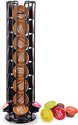 Hilax ネスカフェ ドルチェグスト専用 カプセルホルダー 収納 ラック タワー 回転式 32カプセル用 ポーションラック 縦型 32個収納 (ブラック)