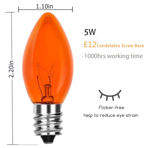 SUNSGNE-25-Pack-C7-Orange-Light-Bulbs-Halloween-Christmas-Replacement-Bulbs-C7-Clear-Orange-Incandescent-Light-Bulbs-for-Outdoor-Patio-Xmas-String-Lights-E12C7-Candelabra-Base-5-Watts SUNSGNE 25 Pack C7 Orange Light Bulbs Halloween Christmas Replacement Bulbs C7 Clear Orange Incandescent Light Bulbs for Outdoor Patio Xmas String Lights E12C7 Candelabra Base 5 Watts
