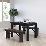 Merrick Lane Jessamine 46' x 30' Rectangular Rustic Solid Pine Farm Dining Table, Antique Farmhouse Wooden Dining Table for Kitchens and Parties, Black Wash