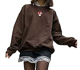 LWXQWDS Women's Mushroom Sweatshirt Crewneck Pullover Long Sleeve Embroidery Hoodie Shirt Tops (Brown, S)