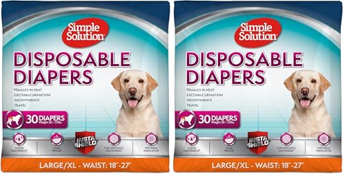 Image of Simple Solution Disposable Dog Diapers, Female Dog-Diapers, Puppy Potty Training, Incontinence and Heat Cycle Protection, Large-Diapers for Dogs, 18-27 Inch Waist, 30 Count (Pack of 2)