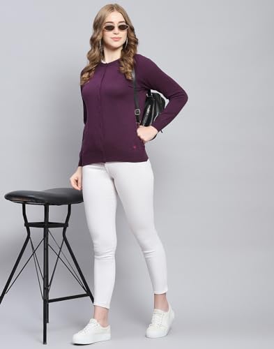 Image of Monte Carlo Women Regular Fit Full Sleeve Solid Round Neck Winter Cardigan (Pack of 1)