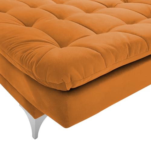 Image of Krancy Solid Wood 3 Seater Sofa Cum Bed with Ottomon | Convertible Wooden Couch for Living Room, Home & Office | Modern Designer Furniture | 1 Year Warranty | Orange Color