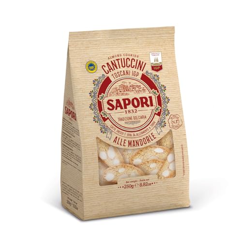 Sapori Cantuccini Toscani IGP alle Mandorle, Biscotti Tradizionali Italiani, Confezione