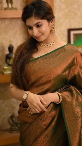 Image of Flosive Women's Kanjivaram Silk Saree With Beautiful Blouse With Zari Border