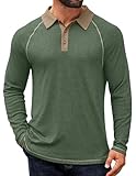 COOFANDY Shirts for Mens Polos Rugby Shirts Long Sleeved Raglan Golf Shirt Green