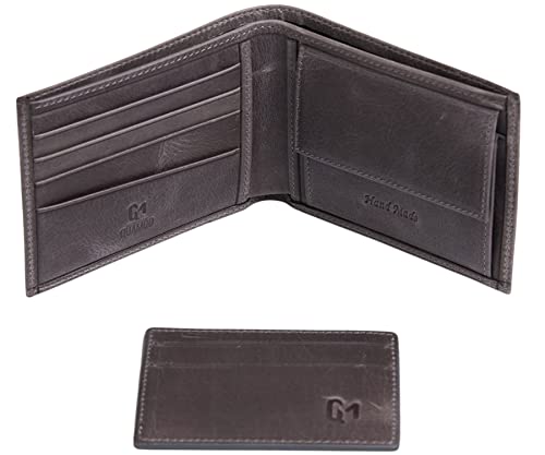 QUAMOD Portafoglio da uomo in vera pelle con protezione RFID, portafoglio con porta carte di credito rimovibile, 8 scomparti per carte di credito, 2 scomparti per banconote, 1 tasca per monete,