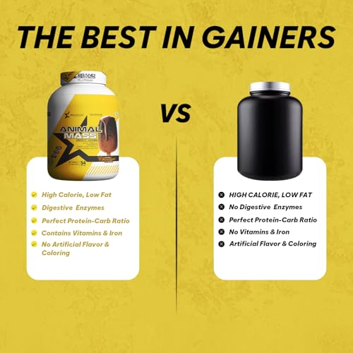 Image of BIG ROCK NUTRITION Animal Mass Weight Gainer Protein Powder for Men and Women, Increase Stamina with Natural Protein & Carbs (Chocolate, 2.7Kg / 6Lbs, 54 Servings)