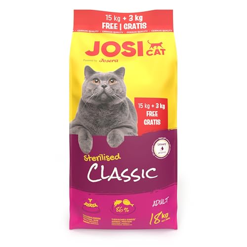 JosiCat Sterilised Classic (1 x 15 + 3kg) | Adult | Premium Trockenfutter für kastrierte Katzen | mit wenig Fett und viel Protein | Powered by JOSERA | Katzenfutter | Alleinfuttermittel | 1er Pack
