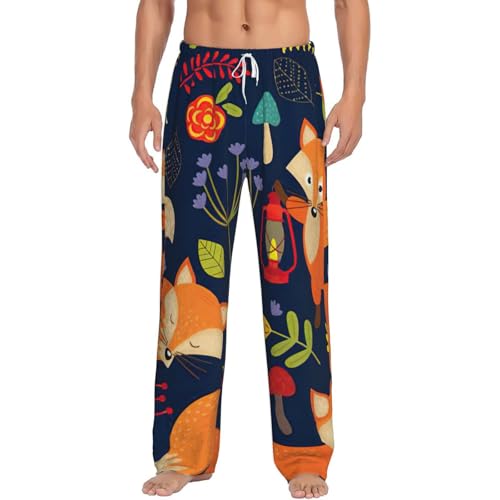 Pantalon de pyjama homme polaire à poches, motif floral et renard mignon en micropolaire douce
