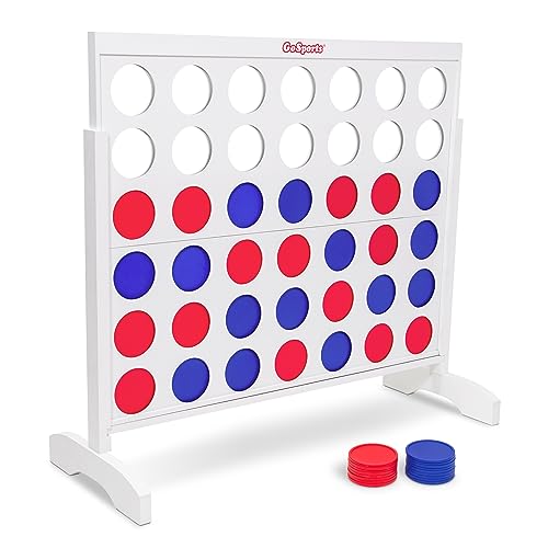 Image of GoSports 4 Foot Giant Wooden 4-in-a-Row Connect Game - Jumbo Party Size with Heavy-Duty Coins - Easy Setup and Portable Design for Indoor and Outdoor Yard Game for Adults