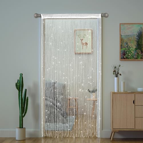 String Curtains for Doorways Glitter Beaded Curtains Door Sparkle Beads Curtain Open Closet Laundry Hanging Hippie Glisten Beads Window Girls Panel (White,39