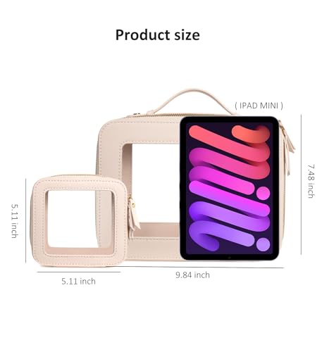 Image of Cute Clear Makeup Bag for Purse,Travel Cosmetic Case for Girls(Mini Beige)
