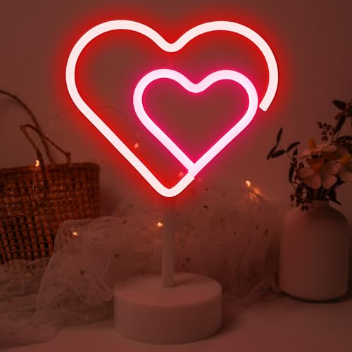 Alimentazione USB/a batteria: la luce al neon a forma di cuore viene fornita con una scatola per batterie 3 x AA (3 batterie AA non incluse) e un cavo USB. È possibile utilizzare la batteria o collegarla a una porta USB, power bank, PC, ecc. È possibile posizionare la lampada flash sul tavolo a piacimento per creare un bar elegante o una sala giochi.