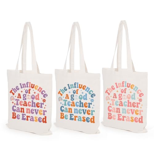 TYL&TYS Teacher Appreciation Gifts Bags for Women 3 Pack Teacher Tote Bags Reusable Canvas Bag Graduation Thanksgiving Birthday Gift
