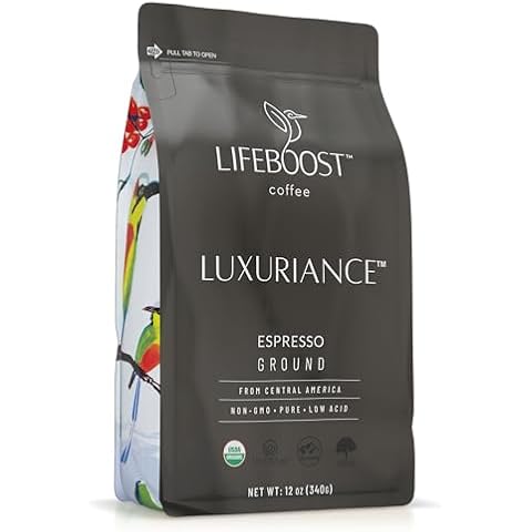Lifeboost Coffee Espresso Ground Coffee - Low Acid Single Origin USDA Organic Coffee - Non-GMO Espresso Coffee Third Party Tested For Mycotoxins & Pesticides (Espresso Ground 12oz) Cover