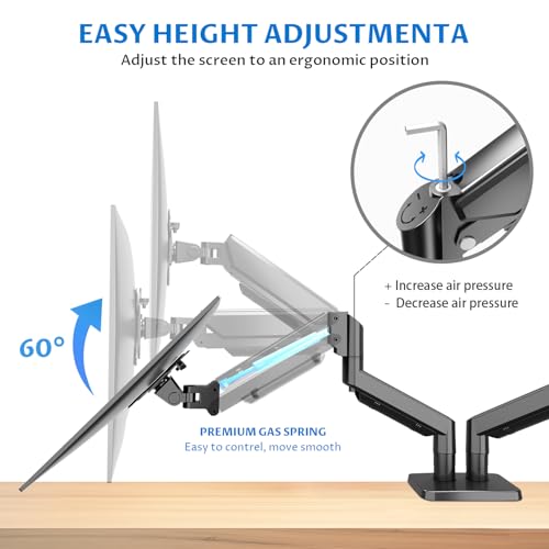 Image of Monitor Arm Mount, Gas Spring Desktop Stand, 13-32 Inch Screen Support, 8kg Capacity Vesa 100x100mm (Dual Monitor)