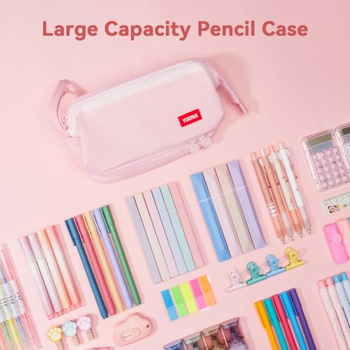 Image of Pencil Case - 2-Layer Large Capacity Aesthetic Pencil Pouch with Strong Zipper, Handheld Stationery Organizer Pen Case with Compartments for College, office, Travel, for Women Men(Pink)