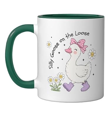 Cute Silly Goose Coquette Girly Porch Back to School Ceramic Mug, Dark Green/White, 11oz