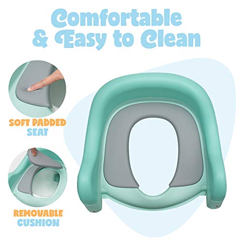 Potty Training Seat with Adjustable Ladder, Kid’s Ladder Toilet PU Seat with Non-Slip Step Stool Ladder, Potty Training Ladder, Potty Chair, Green - Thumbnail 7