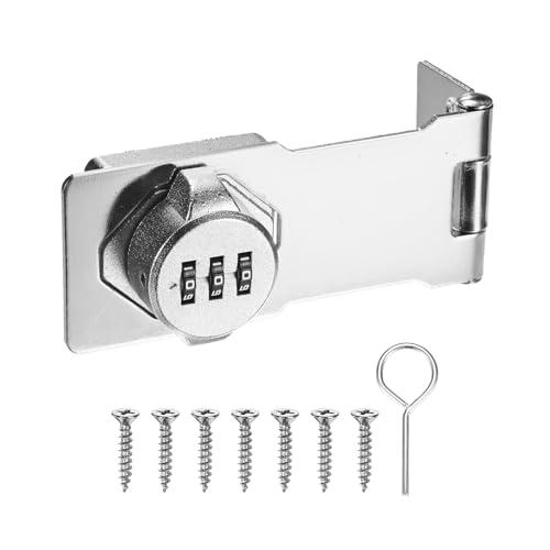 Image of M METERXITY Keyless Combination Lock, 4.3 inch Zinc Alloy Mechanical Password Twist Knob Hasp Locks Latch, 90 /180 Degree Barn Door Lock for Cabinet /Closet /Garage /Drawers /Garden /Bathroom [Silver]