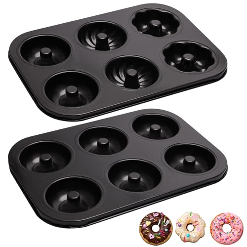2 Pack Donut Pans, Carbon Steel Donut Pan for Baking with 6 Holes...