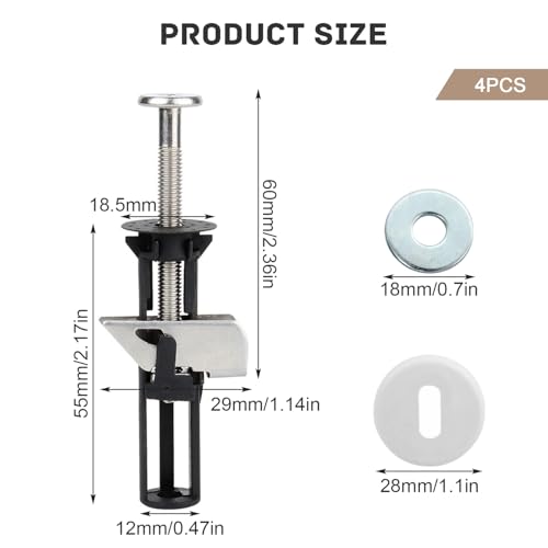 4 Stück M5 WC Sitz Schrauben Set, Robust und Einfach zu Bedienen, Toilettensitz Befestigung, Breites Anwendungsspektrum, Toilettendeckel Befestigung, für WC-Sitzbefestigung (Schwarz)