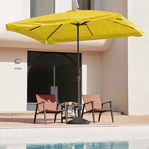 JEAREY 8FT x 10FT Rectangular Patio Umbrellas Outdoor Large Market Umbrella With Crank Lift System No Tilt 8 Sturdy Ribs UV Protection Waterproof Sunproof Yellow