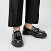Zapatos de vestir tipo mocasín de charol negro para hombre, con plataforma, suela antideslizante, punta redonda, para trabajo formal y diario 6
