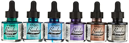 Dr. Ph. Martin's Bombay India Ink (Set 1) Ink Set, 1.0 Oz, Set 1 Colors, 1 Set Of 12 Bottles #TOP3