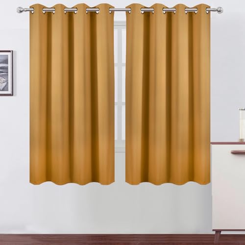 Image of LEMOMO Mustard Yellow Blackout Curtains 52 x 63 Inch Length /Set of 2 Curtain Panels /Thermal Insulated Room Darkening Curtains for Bedroom and Living Room