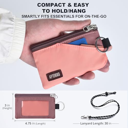 Image of RFID Blocking Travel Wallet with Adjustable Lanyard, Small Nylon Zipper Pouch and Badge Holder for ID, Credit Cards, Cash, Keys, Commuters (CoralBlush+Mauve)