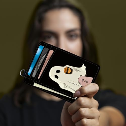 Image of Small Travel Wallets, Coffee Ghosts Slim Minimalist Front Pocket Wallet with Wristlet, RFID Blocking PU Leather Credit Card Holder with ID Window Change Purse for Men Women