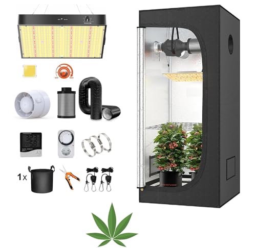 JUNG Growbox Komplettset Anbau Set mit LED Vollspektrum Grow Lampe Dimmbar, 40x40x120 cm, mit Ventilator, Abluft Aktivkohlefilter, Growzelt Anzucht Gewächshaus, Grow Tent Complete Set