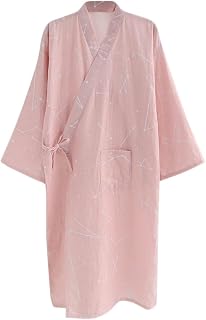 Cotton Kimono Robe Unisex Soft Pajamas Sleepwear Bathrobes Japanese Casual Spa Yukata Nightgowns with Pockets