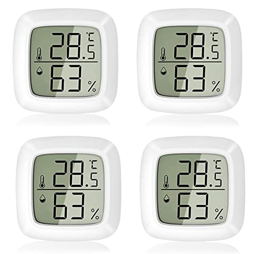 Mini Thermomètre Hygromètre Intérieur, 4 Pièces LCD Digital Thermo HygromèTre Haute Précision Portable Thermomètres Intérieurs, Thermomètres Numériques pour L'intérieur,Salon,Chambre de Bébé, Bureau