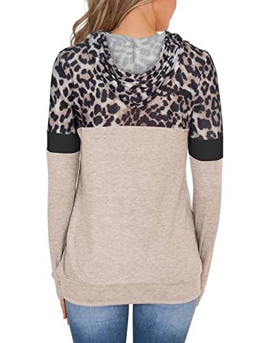 Pinkmstyle Women's Long Sleeve Leopard Print Tops Casual Color Block Hoodies Sweatshirt With Pockets Leopard Print Xx-Large #TOP3