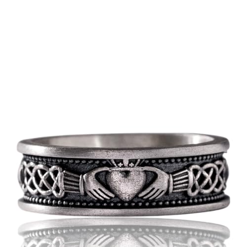 Claddagh Ring For Men or Women in 925 Sterling Silver, Classic Irish Mens Wedding Band with Trinity Knot & Oxidized Finish, Vintage Silver Jewelry, Symbol of Love Loyalty & Friendship Gifts For Him (6)