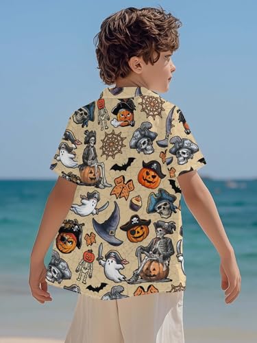 Image of THE PIRATE KING Funny Pirate Hawaiian Shirt Boys Girls Beach Tropical Casual Short Sleeve Button Down Shirt for 5-14 Years
