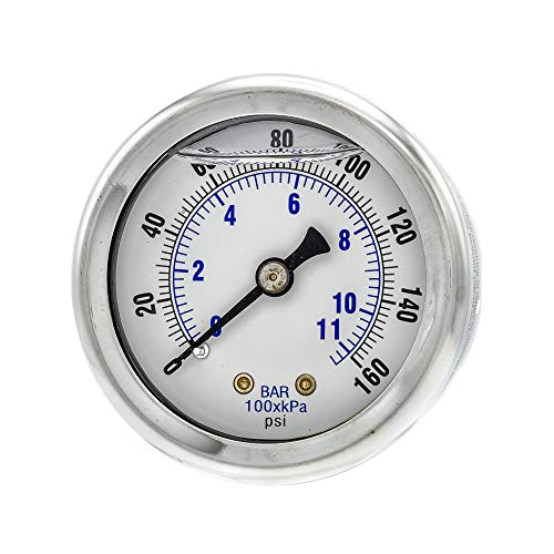PIC Gauges 202L-204F Center Back Mount Glycerine Filled Pressure Gauge w/ SS Case/Bezel, Brass...