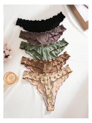 Image of GORGLITTER Women's 5pack Cute Panties Floral Print Low Rise Frilly Panties