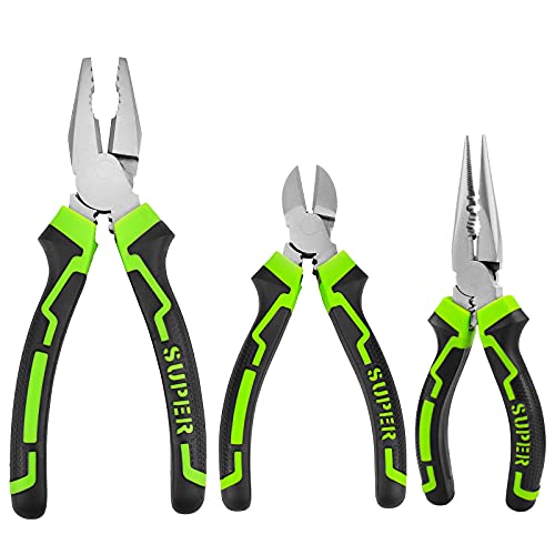 Pliers Set, NAKOOS 3 PCS Long Needle Nose Lineman Side Cutting Plier Industrial 6" Mini Pliers for Handmade Craft