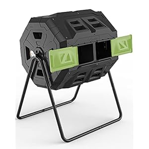 2021 Upgraded Tumbling Composter with Compost Thermometer – Dual Chamber Garden Compost Bin(43 Gal, Green)