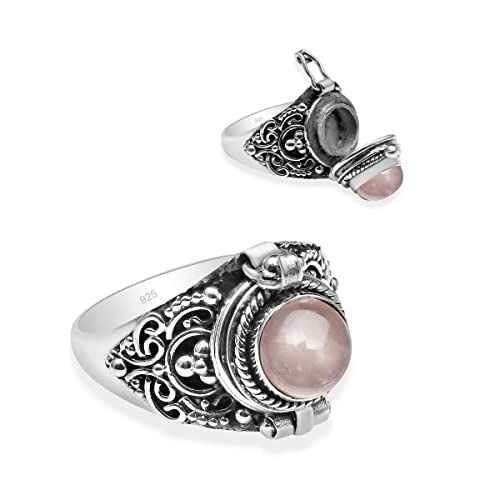 Silver Palace Bague en argent sterling 925 massif avec médaillon en quartz rose naturel pour femmes et filles, Quartz rose