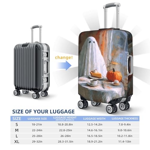 Cute Ghost At The Table Pumpkin Pie Elastic Travel Luggage Covers Dustproof Scratch-Resistant Suitcase Protector Fit 22-24 Inch4