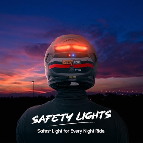 Image of HEADFOX N2F Shady Full Face Bluetooth Helmet for Bike | Waterproof Smart Helmet for Men & Women | ISI Certified | Built-in Bluetooth & LED Lights | Matte & Gloss Finish