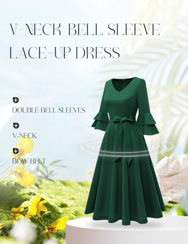 Image of DRESSTELLS Women's Cocktail Dress Summer Wedding Guest Party Vintage 3 /4 Bell Sleeve V Neck A-Line Dress