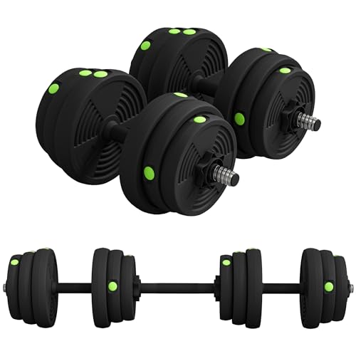 SPORTNOW Juego de Mancuernas Ajustables 2 en 1, 25kg, Juego de Pesas con Barra de Conexión y Mango Antideslizante, Pesas y Mancuernas para Hombres y Mujeres, Ejercicio de Fitness, Casa Gimnasio